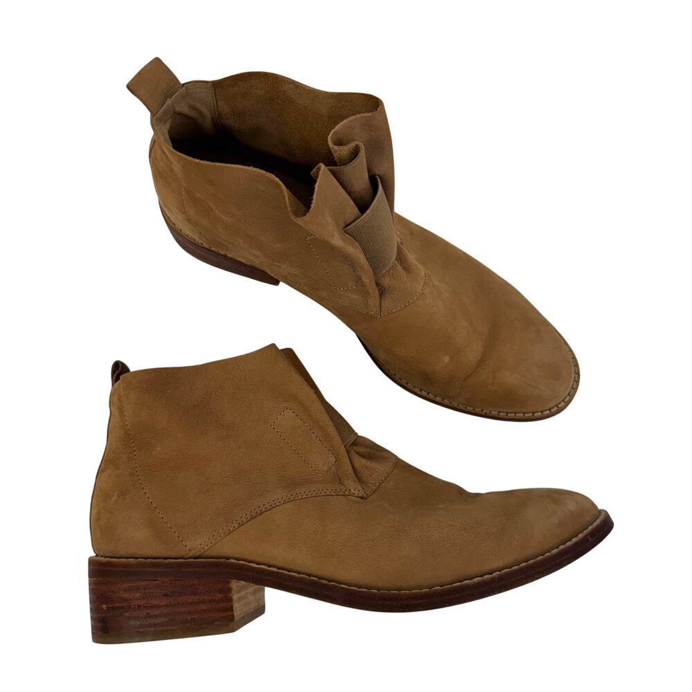 Eileen Fisher Soul Tumbled Nubuck Ankle Boots Block Heel Tan 8.5